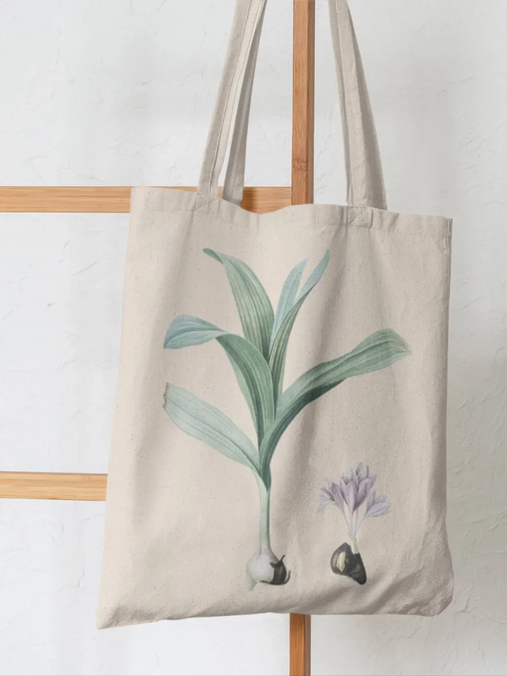 Autumn Crocus Vintage Floral Print Graphic Canvas Tote Bag